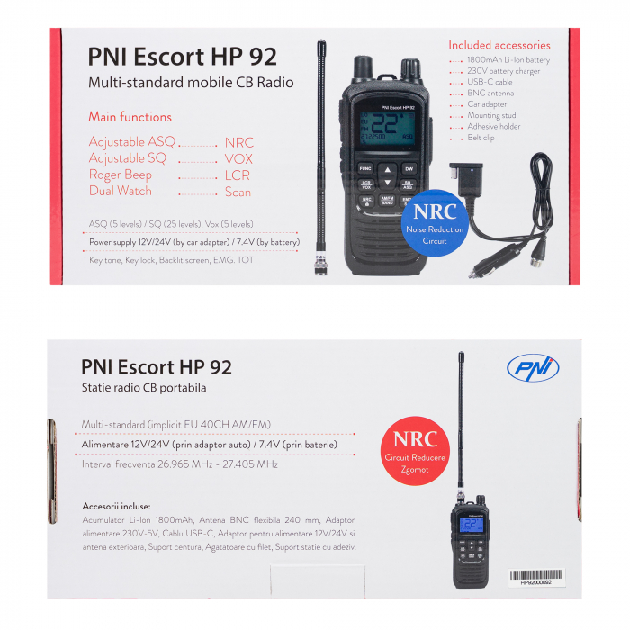 Statie radio CB portabila PNI Escort HP 92 multi standard, 4W, AM-FM, NRC, Dual Watch, Roger Beep, ASQ SQ reglabil, VOX, 12V-24V [16]