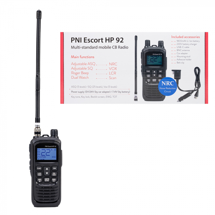 Statie radio CB portabila PNI Escort HP 92 multi standard, 4W, AM-FM, NRC, Dual Watch, Roger Beep, ASQ SQ reglabil, VOX, 12V-24V [18]