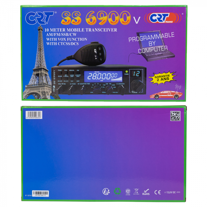Statie radioamatori CRT SS 6900 VOX CB, AM, FM, USB, SSB, CW, PA, 28-29.7Mhz, ASQ, RF Gain, Roger Beep, 12V, programabil [3]