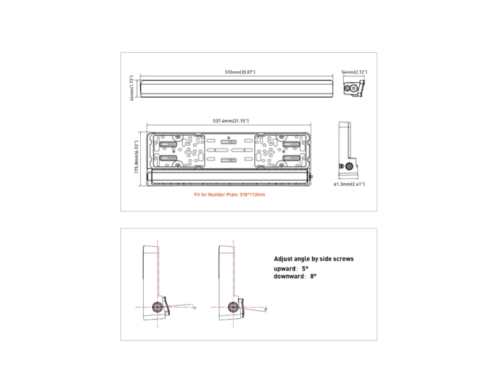 Suport numar de înmatriculare cu bară LED încorporată, 20" 51cm, 12v 24v, lumină de poziție DRL albă și portocalie [4]