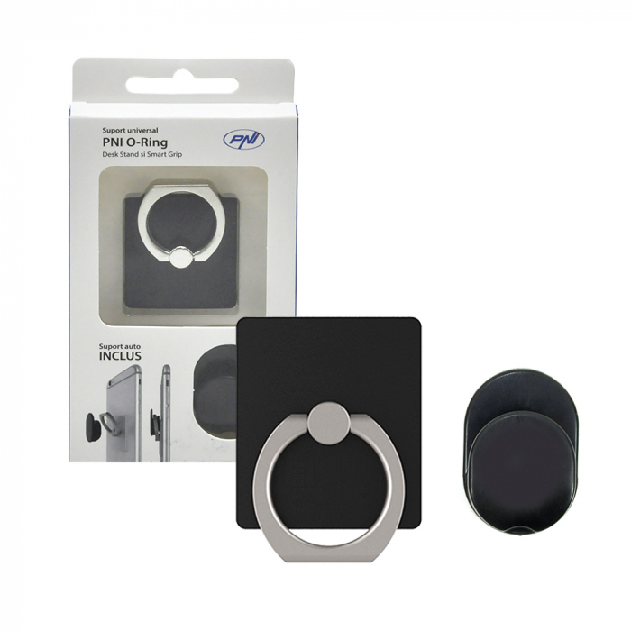 Suport universal PNI O-Ring, Desk Stand si Smart Grip, Black, suport auto inclus [10]