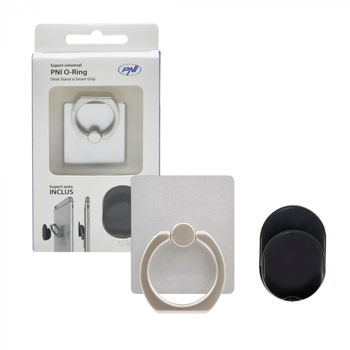 Suport universal PNI O-Ring, Desk Stand si Smart Grip, Silver, suport auto inclus [10]