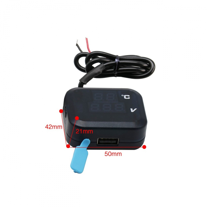 Termometru 4 in1 + mufa bord incarcator USB 3A + voltmetru 12V [2]