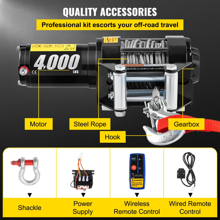 Troliu electric cu telecomanda pentru remorcare autoturisme, jeep-uri, barci, off-road, 4000LBS 1820kg, 12V [9]