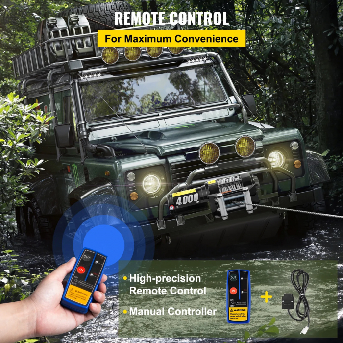 Troliu electric cu telecomanda pentru remorcare autoturisme, jeep-uri, barci, off-road, 4000LBS 1820kg, 12V [12]