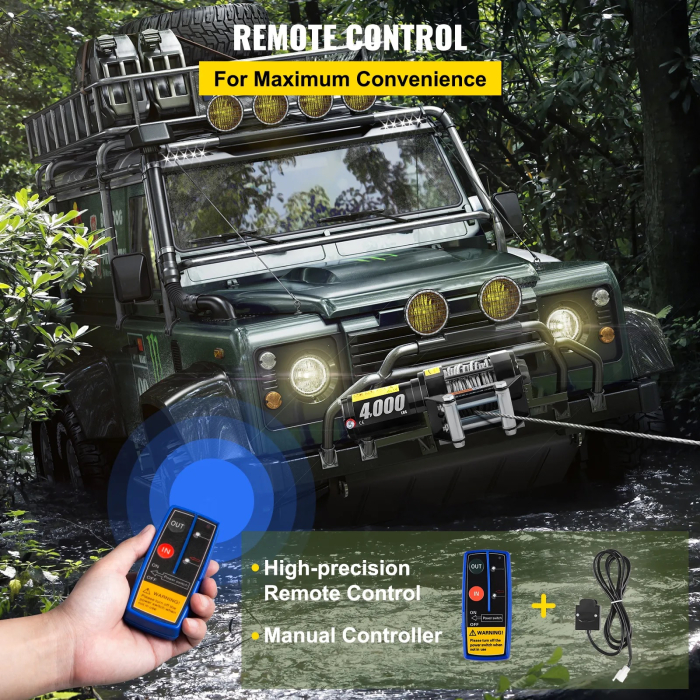 Troliu electric cu telecomanda pentru remorcare autoturisme, jeep-uri, barci, off-road, 4000LBS 1820kg, 12V [12]