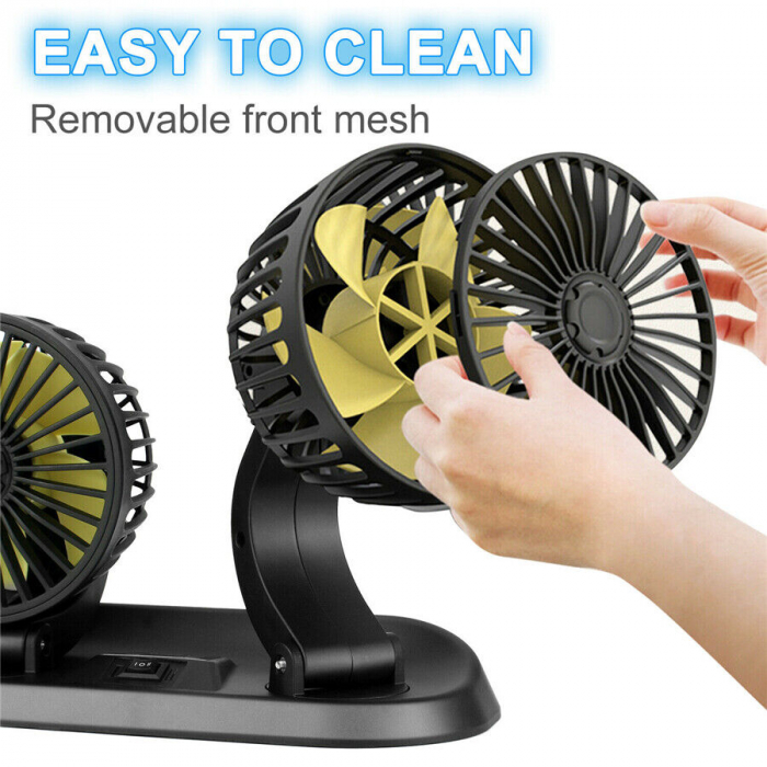 Ventilator dublu pentru masina, rotire 360 grade, 10W, 2 trepte de viteza si stickere pentru numar de telefon - 12V [6]