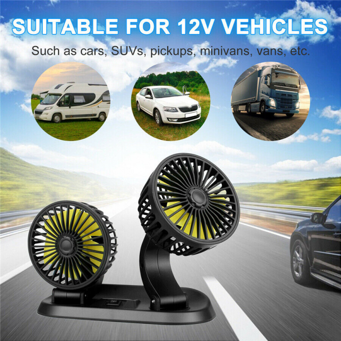 Ventilator dublu pentru masina, rotire 360 grade, 10W, 2 trepte de viteza si stickere pentru numar de telefon - 12V [7]