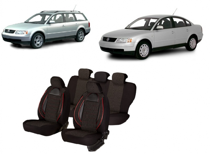 Set huse scaune compatibile VW Passat B5 (1997-2005) Piele + Textil (Compatibile cu sistem AIRBAG) [1]
