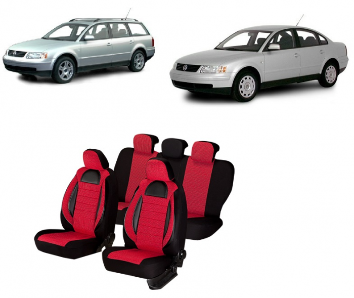 Set huse scaune compatibile VW Passat B5 (1997-2005) Piele + Textil (Compatibile cu sistem AIRBAG) [1]