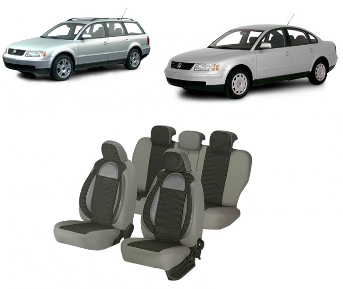 Set huse scaune compatibile VW Passat B5 (1997-2005) Piele + Textil (Compatibile cu sistem AIRBAG) [1]