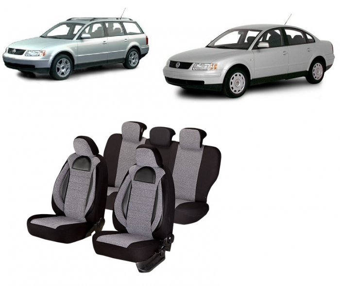 Set huse scaune compatibile VW Passat B5 (1997-2005) Piele + Textil (Compatibile cu sistem AIRBAG) [1]