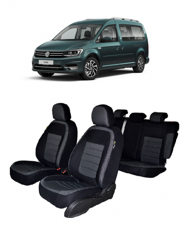 Volkswagen - Set huse scaune dedicate VOLKSWAGEN CADDY 2015-2021 (Bancheta fractionata+husa cotiera)