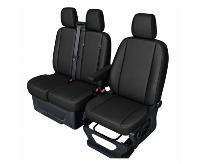 Set huse scaune dedicate FORD TRANSIT CUSTOM 2009+  Piele ecologica, Negru 2+1 [1]