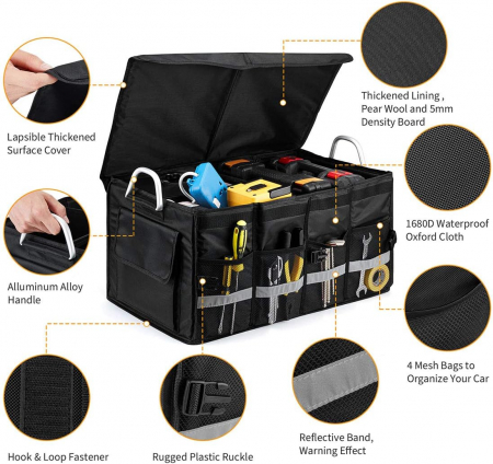 Organizator de portbagaj multifunctional, impermeabil, pliabil cu manere din aluminiu [2]