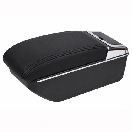 Cotiera Auto pentru Opel Corsa D, Piele Ecologica, Suport Pahar si Scrumiera, Negru cu Crom [2]