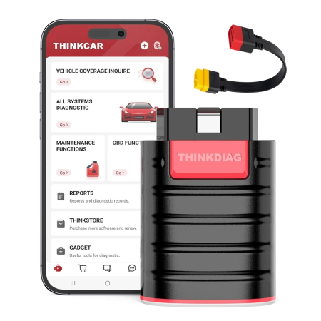 Testere si diagnoza auto - Tester Diagnoza Auto Profesional ThinkDiag ThinkCar, Bluetooth OBD2, 15 Functii Service, Codare ECU, Licenta Gratuita 1 An + OBD Cablu 36 cm