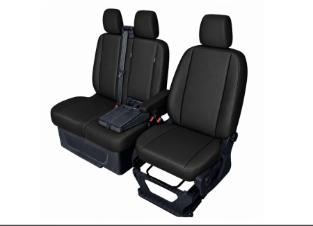 Set huse scaune dedicate FORD TRANSIT CUSTOM 2009+  Piele ecologica, Negru 2+1 [4]