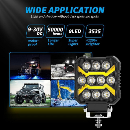 Proiector 10 LED Halogen cu Lumină Albă DRL Portocalie, 1700Lm, 9-30V, Rezistent la Apă IP68 - 17W [9]