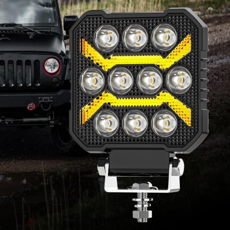 Proiector 10 LED Halogen cu Lumină Albă DRL Portocalie, 1700Lm, 9-30V, Rezistent la Apă IP68 - 17W [14]