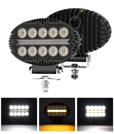 Noutati Flexzon - Proiector 10 LED Halogen cu Lumină Albă și DRL Portocalie, 2000LM, 9-30V, Rezistent la Apă IP67
