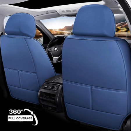 Set Huse Auto universale lux din piele ecologica, albastru si negru pentru scaune fata si spate [4]