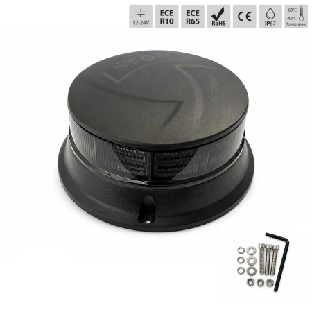 Electronice si electrice auto - Girofar LED Stroboscopic Portocaliu Fumuriu, 36 LED, 19W, 12-24V, 7 Moduri de Avertizare, ECE R65/R10, E9, IP67, Diametru 108 mm