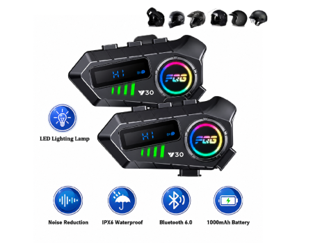 Alte accesorii - Set Intercomuri Moto pentru Casca Bluetooth 6.0, CVC + DSP, Display LED, IPX6, Baterie 1000 mAh