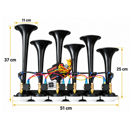 Claxon Muzical Pneumatic Basuri cu 6 Trompete, 20 Melodii, 12V/24V si Telecomanda Wireless [7]