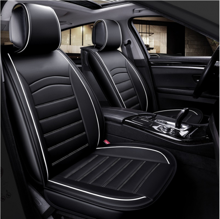 Accesorii pentru interior - Set Huse Scaune Auto, Fata Lux Universal, Negru/Alb, Piele Ecologica