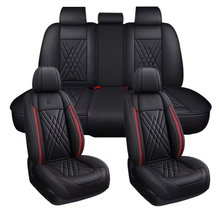 Set Huse Auto universale lux din piele ecologica, negru cu rosu pentru scaune fata si spate [9]