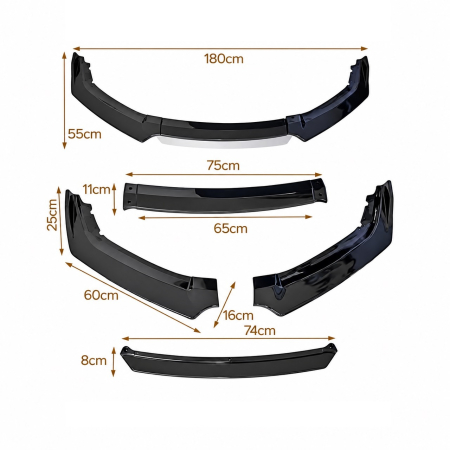 Prelungire Bara Fata Universala, Lip Spoiler Auto Tuning, 4 Piese, ABS, Negru Lucios, 180 cm [6]