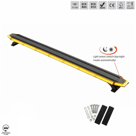 Electronice si electrice auto - Rampa Girofar LED Stroboscopic Portocalie, 122.2 cm, 14 Moduri de Avertizare, 12/24/48V, 57-80W, ECE R65/R10, E9, IP67, Senzor Zi/Noapte