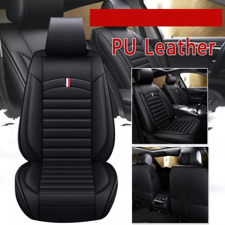 Set Huse Auto universale lux din piele ecologica cu material textil, negru pentru scaune fata si spate [2]