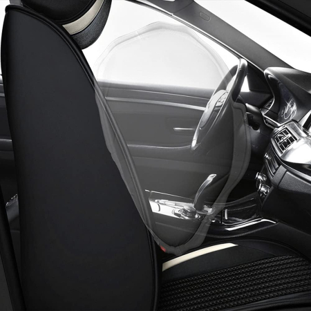 Set Huse Auto universale lux din piele ecologica cu material textil, negru si alb pentru scaune fata si spate [6]