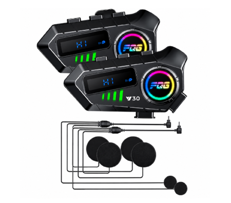 Set Intercomuri Moto pentru Casca Bluetooth 6.0, CVC + DSP, Display LED, IPX6, Baterie 1000 mAh [1]