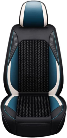 Set Huse Auto universale lux din piele ecologica cu material textil, negru cu accent alb si albastru pentru scaune fata si spate [9]