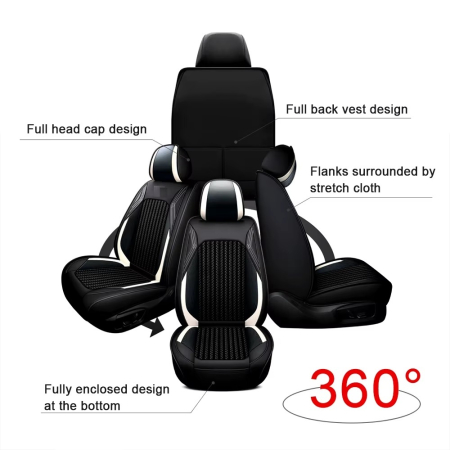 Set Huse Auto universale lux din piele ecologica cu material textil, negru si alb pentru scaune fata si spate [7]