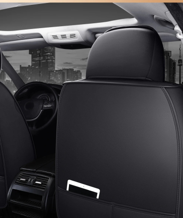 Set Huse Auto universale lux din piele ecologica cu material textil, negru pentru scaune fata si spate [4]