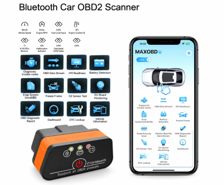 Diagnoza Auto KONNWEI OBD2 Bluetooth 5.2, Android/iOS, Aplicatie MAXOBD Gratuita, Fara Abonament [2]