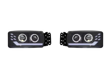 Accesorii Camioane - Set faruri LED pentru IVECO STRALIS 24V – DRL, efect de pornire, lupe, OEM 5801571745 / 5801571746