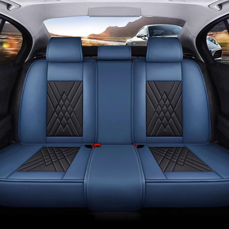 Set Huse Auto universale lux din piele ecologica, albastru si negru pentru scaune fata si spate [3]