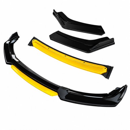 Prelungire Bara Fata Universala, Lip Spoiler Splitter Auto din 4 Piese, Plastic ABS, Negru cu Galben, 180 cm [1]