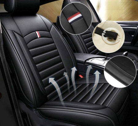 Set Huse Auto universale lux din piele ecologica cu material textil, negru pentru scaune fata si spate [3]