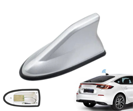 Electronice si electrice auto - Antena auto activa tip shark fin cu amplificator integrat – universala, imbunatateste semnalul, Gri deschis