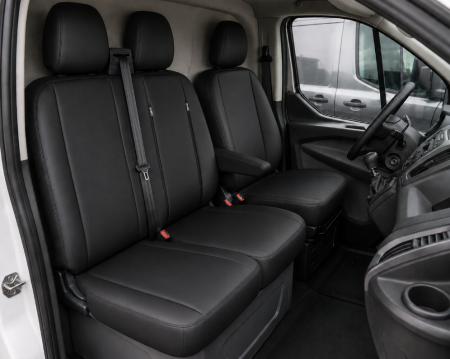 Set huse scaune dedicate FORD TRANSIT CUSTOM 2009+  Piele ecologica, Negru 2+1 [5]