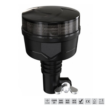 Girofaruri - Girofar LED Stroboscopic Portocaliu Fumuriu, cu Montaj pe Suport, 36 LED, 19W, 12-24V, 7 Moduri, ECE R65/R10, E9, IP67, 92 mm