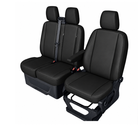 Huse auto - Set huse scaune dedicate FORD TRANSIT CUSTOM 2009+  Piele ecologica, Negru 2+1