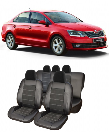 Skoda - Set huse scaune piele Alcantara Skoda Rapid 2013-2019 bancheta fractionata
