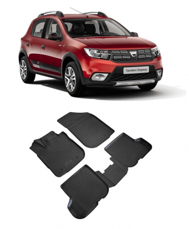 Covorase auto dedicate din cauciuc - Set Covorase cauciuc stil tavita DACIA SANDERO II STEPWAY 3D (2012-2021)